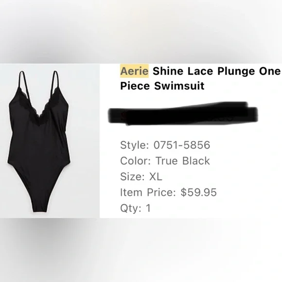 Aerie Shine Lace Plunge One Piece Swimsuit—True Black - Picture 9 of 9